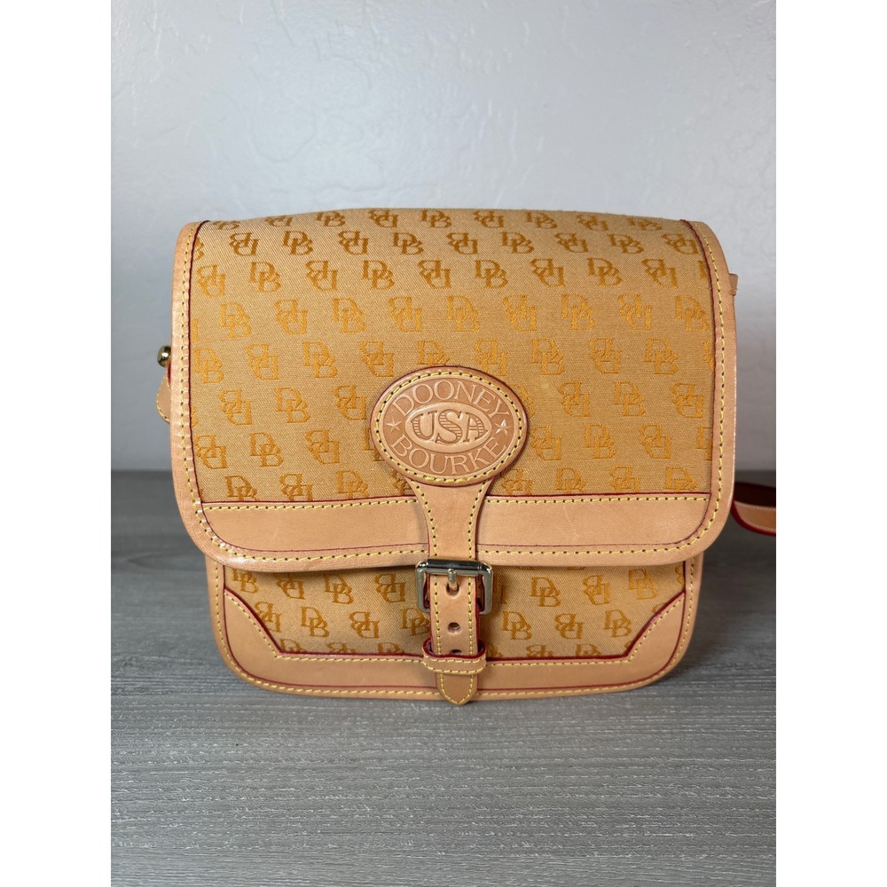 Dooney & Bourke Small Surrey Monogram Canvas Leather Crossbody Bag Tan DB Logo